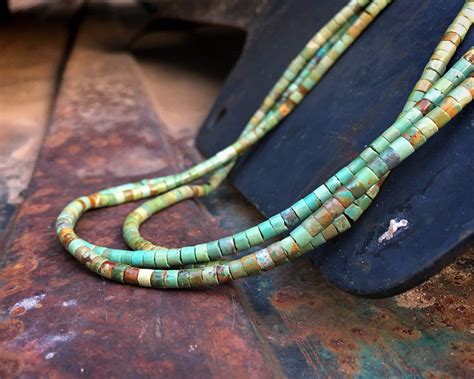 Three Strand Green Turquoise Heishi Bead Necklace Santo Domingo