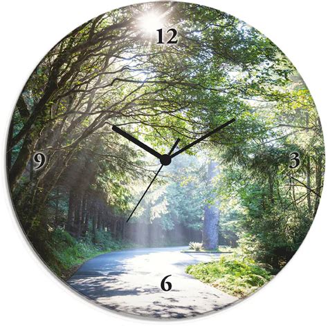 Artland Wanduhr Glasuhr Rund Sonniger Wald Wahlweise Mit Quarz Oder