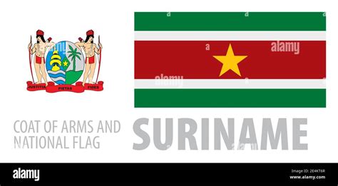 Vector Set Of The Coat Of Arms And National Flag Of Suriname Stock