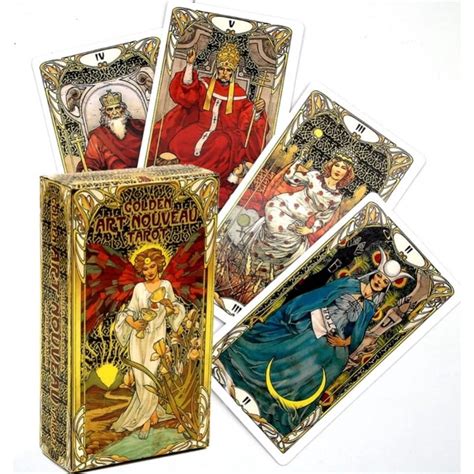 Golden Art Nouveau Tarot Deck Tarô Nova Arte Dourada Baralho de Cartas