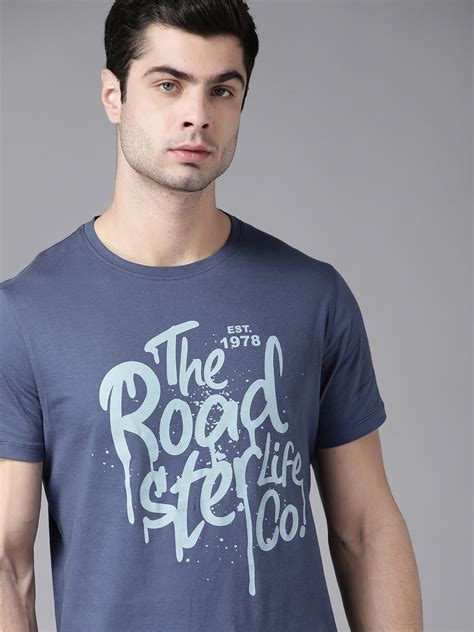 Buy Roadster Men Blue Printed Round Neck Pure Cotton T Shirt Tshirts For Men 12117124 Myntra