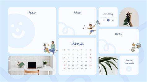 Blue And White Simple Cute Organizer Desktop Wallpaper Template On