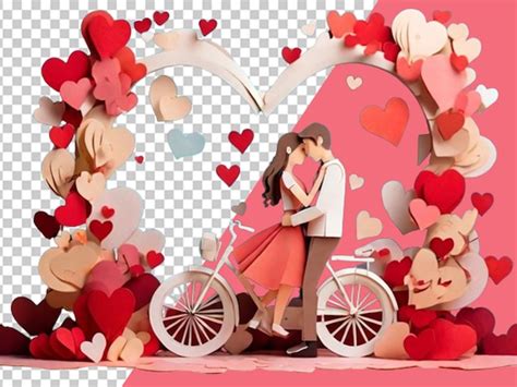 Una Chica Linda Montando Una Bicicleta Con Corazones Flotantes