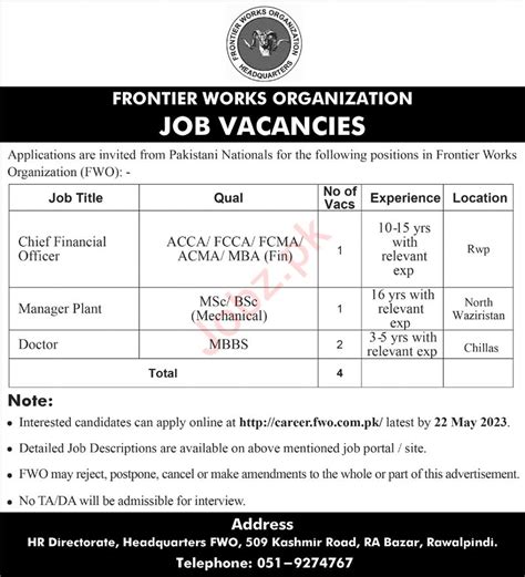 Situations Vacant At Frontier Works Organization Fwo Job