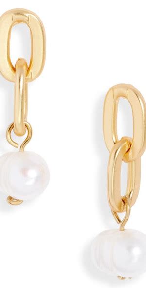 Karine Sultan Chain Link Freshwater Pearl Drop Earrings In Gold