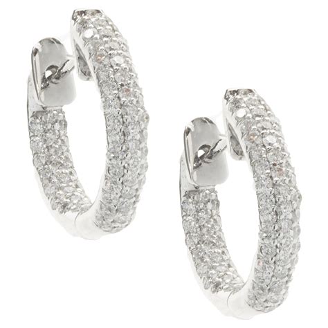 Large Inside Outside Pave Diamond Oval Hoop Earrings In 14 Karat White