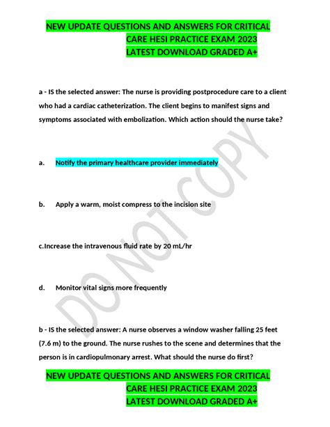 New Update Questions And Answers For Critical Care Hesi Practice Exam 2023 Latest Download