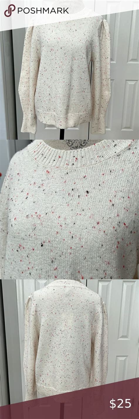 Free Assembly Cream Confetti Red Purple Puff Shoulder Sweater Large