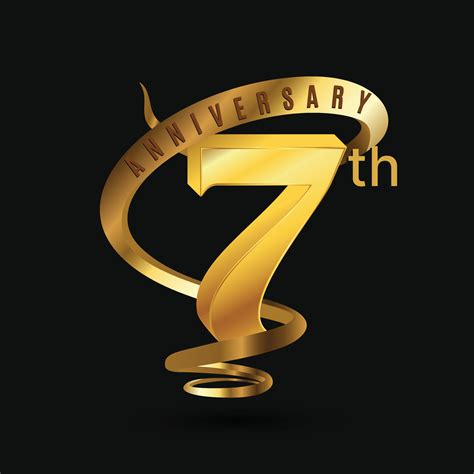 Anniversary 7th Years Luxury Golden Number Ribbon 26587131 Vector Art