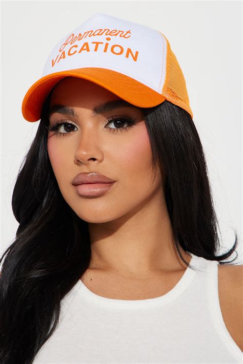 Permanent Vacation Trucker Hat Orange Combo Fashion Nova