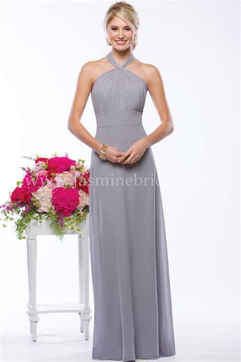 P176053 Long Halter Neckline Georgette Bridesmaid Dress