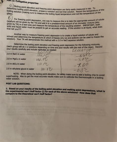 Solved Part Ii Colligative Properties Q Boiling Point Chegg