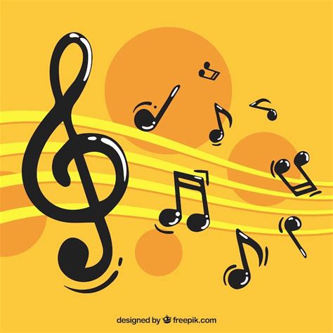 Fondo Amarillo Con Notas Musicales Vector Premium