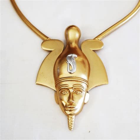 Egyptian Revival Pharaoh Osiris Cobra Brooch Pendant Necklace Trifari