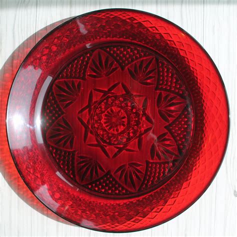 Vintage Cristal D Arques Durand Antique Ruby Red Dinner Plate Set Of 5 Plates Floral Design