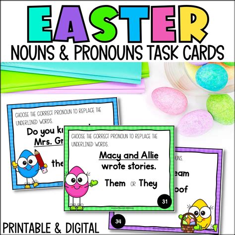 Easter Nouns And Pronouns Task Cards Curious Classroom Adventures