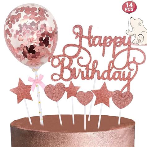 Buy Rose Gold Cake Topper Happy Birthday Cake Toppers Confetti Balloon