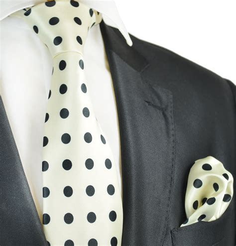 Ivory And Black Polka Dot Tie And Pocket Square Paul Malone