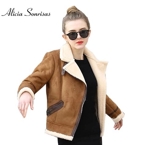 Brown Shearling Sheepskin Coats Women Autumn Winter Womens Coffee Lambs