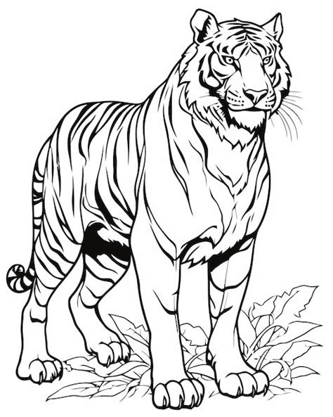 Colorear Un Tigre En La Selva Vector Premium