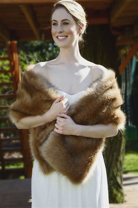 Honey Brown Faux Fur Bridal Wrap Wedding Fur Shrug Fur Wrap Etsy