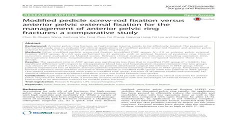 Modified Pedicle Screw Rod Fixation Versus Anterior Pelvic · Ior