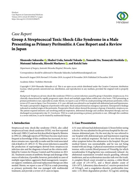 Pdf Group A Streptococcal Toxic Shock Like Syndrome In A Male