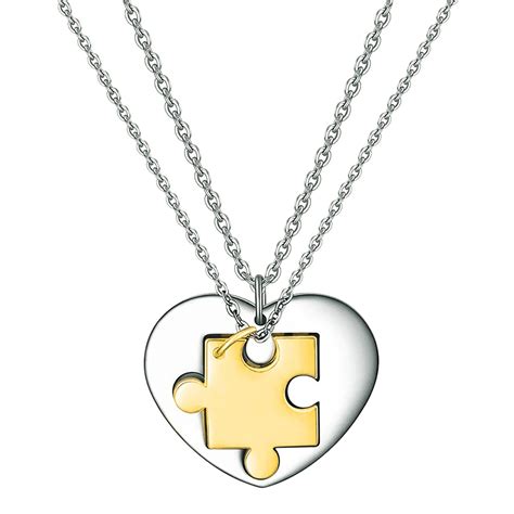 Diamond Heart Necklaces Stainless Steel Couples Love Heart Puzzle