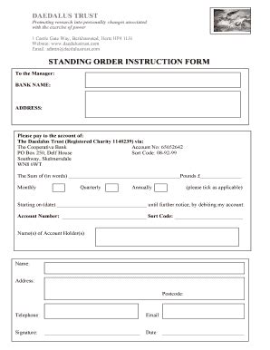 Fillable Online STANDING ORDER INSTRUCTION FORM BDaedalusTrustbbcomb