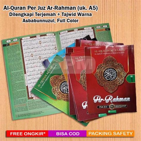 Promo Ori Al Quran Per Juz Ar Rahman Uk A5 Terjemah Dan Tajwid