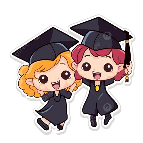 Graduación Pegatinas Vector PNG dibujos Dos Chicas Llevan Togas Y