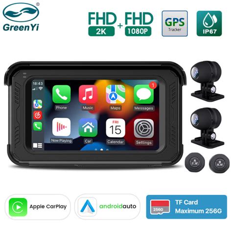 GreenYi 5 Inch Motorcycle Wireless Apple Carplay DVR 2K 1080P IP67