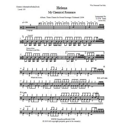 Drum Score My Chemical Romance Helena My Chemical Romance Helena