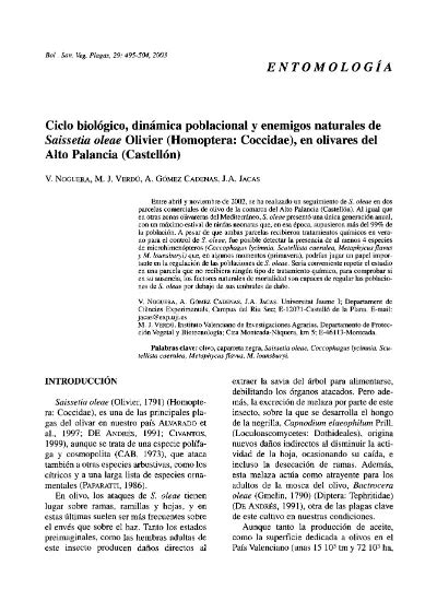 Ciclo biológico dinámica poblacional y enemigos naturales de Saissetia