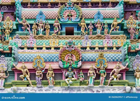 Colorful Sculptures Of Hindu God And Goddess On The Gopuram Of Sri