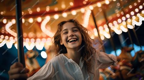 Premium Ai Image A Girl Enjoying While On The Marry Go Round At