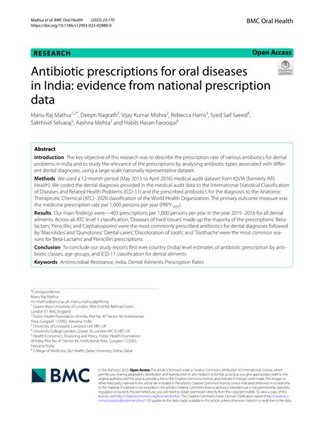 Pdf Antibiotic Prescriptions For Oral Diseases In India Evidence