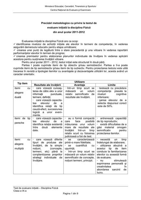 PDF Evaluare Initiala Fizica Clasa A IX A DOKUMEN TIPS