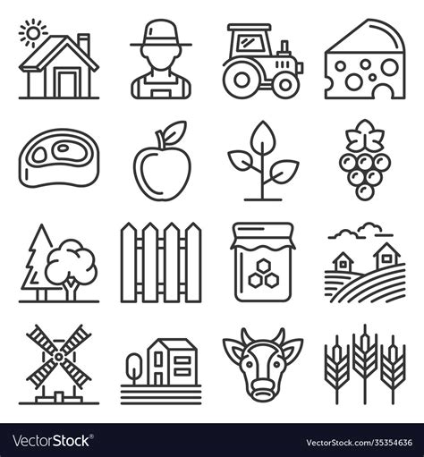 Farm Icons Set On White Background Line Style Vector Image