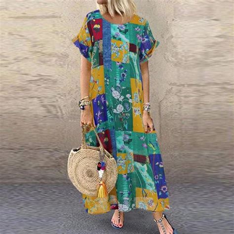 Zanzea Summer Short Sleeve Dress Women O Neck Floral Print Bohemian