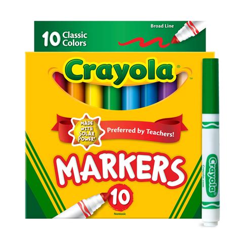 Crayola Broad Line Markers 10 Ct Classic Colors Durable Tips School