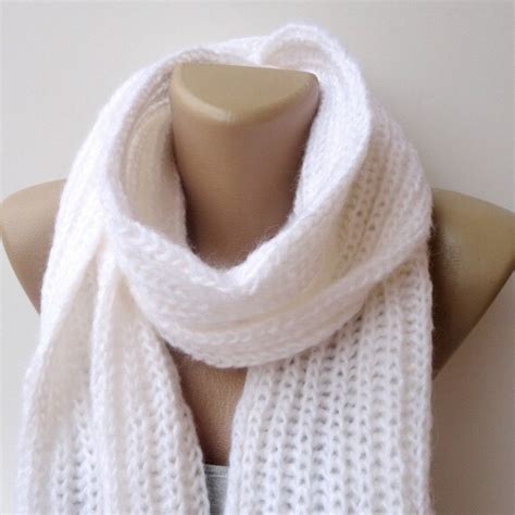 White knitted scarf knitting scarf women scarf men scarf | Etsy