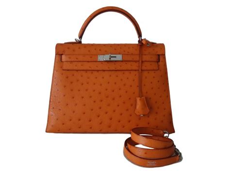 Hermès SAC HERMES KELLY 32 AUTRUCHE ORANGE Cuirs exotiques ref 40300