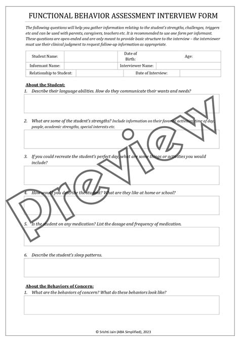 Functional Behavior Assessment FBA Report Template Interview