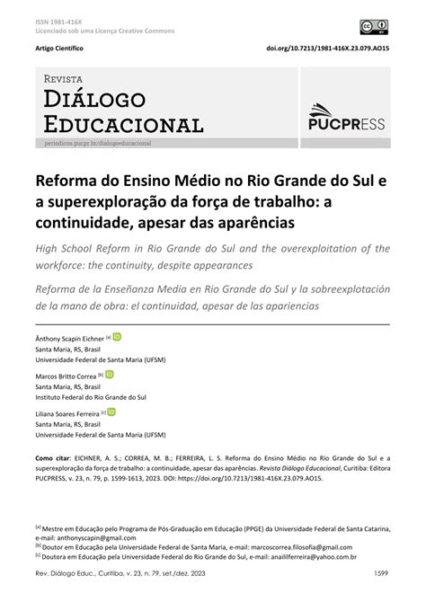 Pdf Reforma Do Ensino M Dio No Rio Grande Do Sul E A Superexplora O