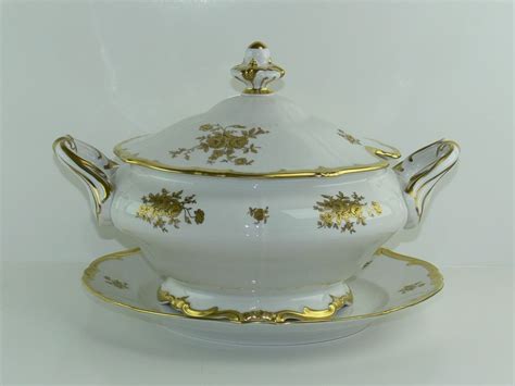 Weimar Porzellan Katharina 17010 Soup Tureen Porcelain White Gold Roses