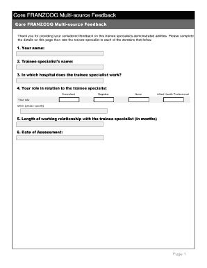 Fillable Online Ranzcog Edu Core Franzcog Multi Source Feedback