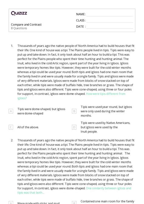 50 Compare And Contrast Worksheets On Quizizz Free And Printable