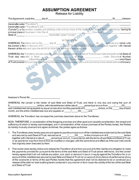 Assumption Agreement Release For Liability Nevada Legal Forms And Services