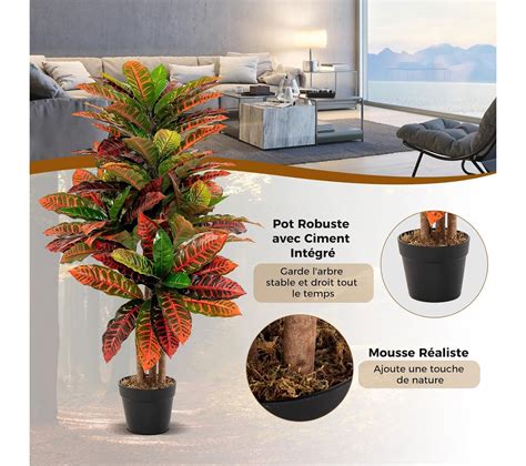 Plante Artificielle De Croton Cm Avec Pot Rempli De Ciment Fausse